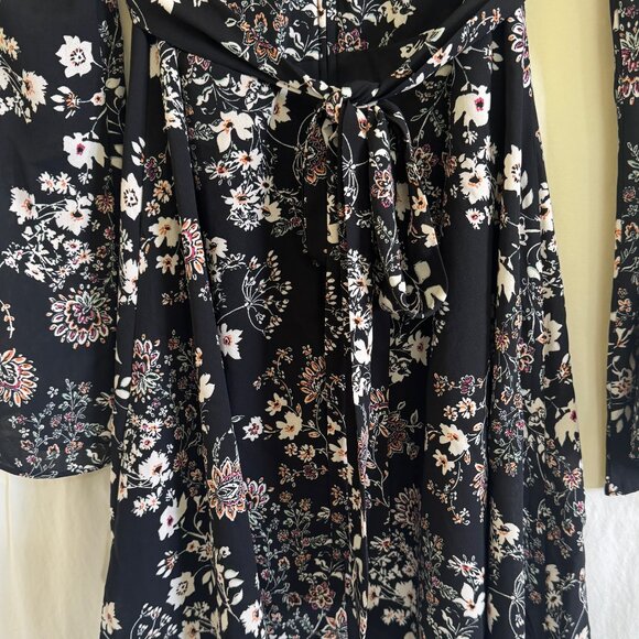 Maurice’s Dress Woman’s Size Small Black w/ Pink & White Floral Print Belted - Picture 5 of 10
